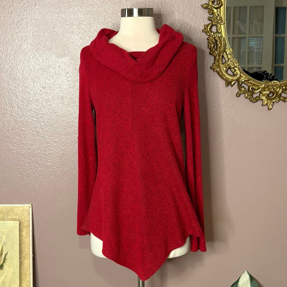 A. Byer Red Cowl Neck Sweater Tunic Top Women’s Size M Asymmetrical Hem